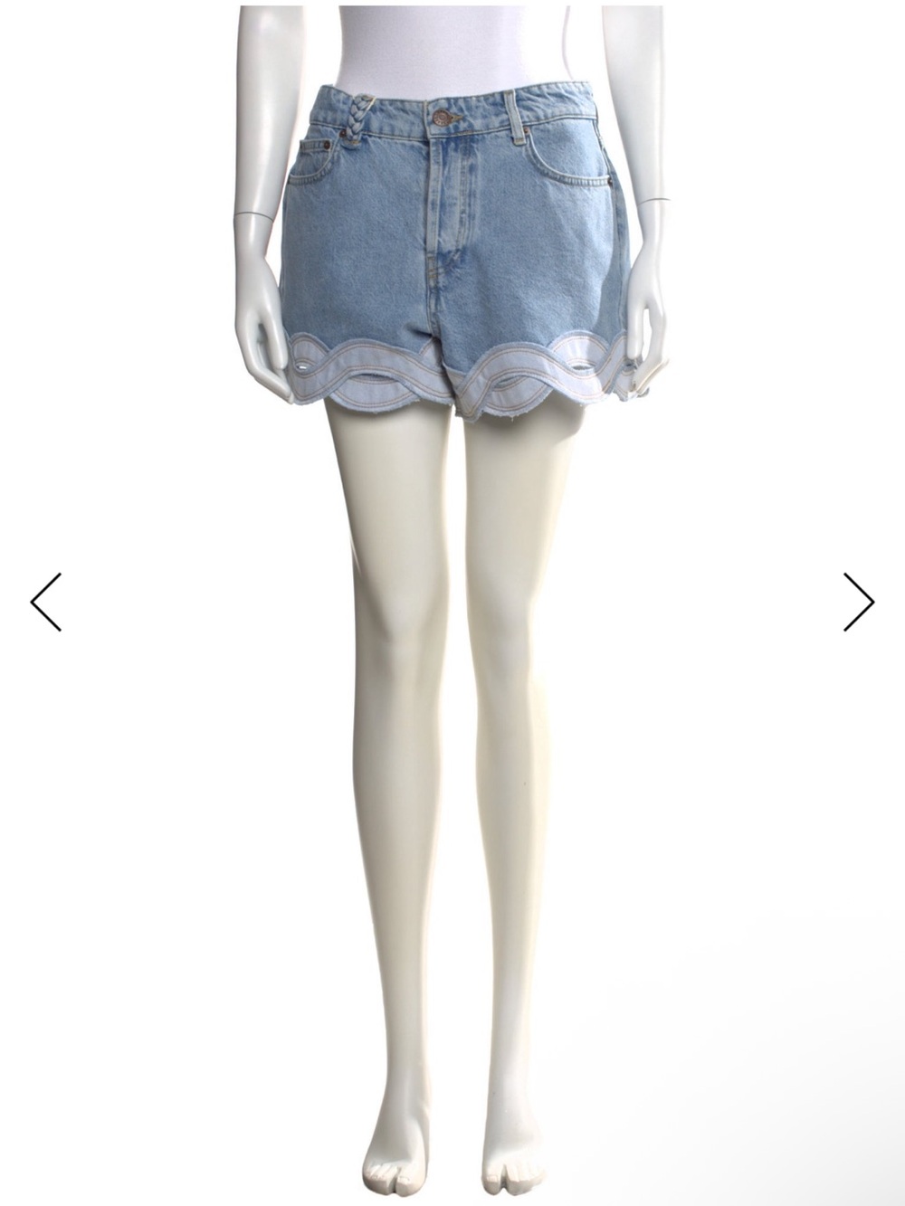 Light Wash Denim Shorts with Scalloped Trim